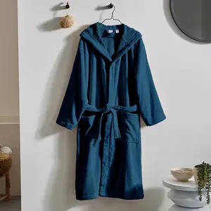 Soft by Perle de Coton - Peignoir à Capuche bleu jean T.L pas cher