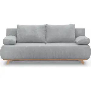 HOMIFAB Canapé convertible 3 places en velours côtelé gris clair- Laria New pas cher