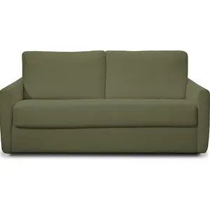 HOMIFAB Canapé convertible express 3 places en tissu bouclette vert kaki pas cher