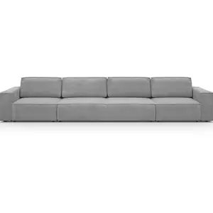 HOMIFAB Canapé modulable convertible 7 places en velours côtelé gris clair