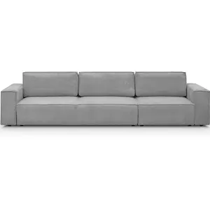 HOMIFAB Canapé modulable convertible 5 places en velours côtelé gris clair pas cher