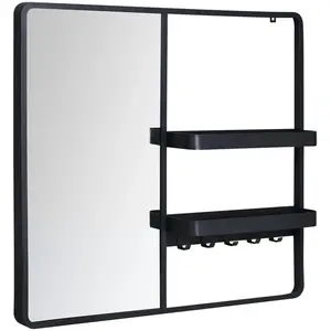 MOB-IN Miroir d'entrée en métal noir L90 x H80 cm WILKO 13,5 cm Noir