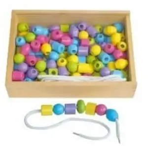Boîte de 130 grosses perles en bois couleurs pastels assorties pas cher