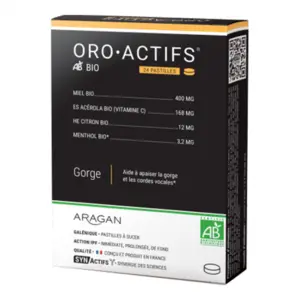 Aragan - Synactifs - Oroactifs® BIO - Maux de Gorge - Miel, Menthol - 24 Pastilles