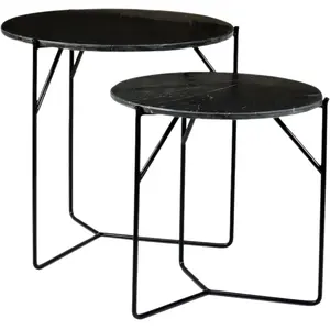 Comparateur de prix : Julia-Set De 2 Tables Basses Rondes Gigognes En Marbre Noir Et Métal