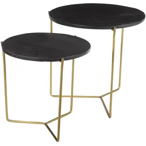 Comparateur de prix : Julia-Set De 2 Tables Basses Rondes Gigognes, Manguier Noir Et Laiton