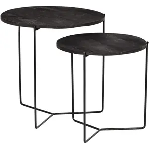 Comparateur de prix : Julia-Set De 2 Tables Basses Rondes Gigognes En Manguier Noir Et Métal