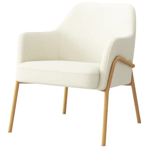 Moloo LAYTON-Fauteuil lounge en tissu Bouclé Ecru et métal decor chêne