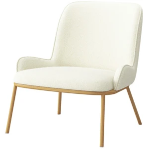Moloo ALVIN-Fauteuil vintage en tissu Bouclé Ecru et métal décor chêne pas cher