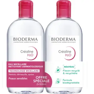 Comparateur de prix : Bioderma Créaline H2O Eau Micellaire Démaquillante Lot de 2 x 500ml
