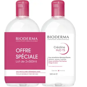 Comparateur de prix : Bioderma Créaline H2O TS eau micellaire démaquillante lot de 2x500ml