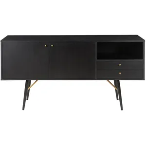 Zago Buffet enfilade chêne plaqué noir 2 portes, 2 tiroirs, 1 niche pas cher