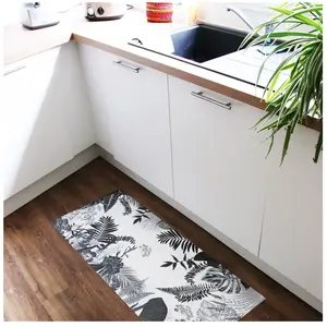 Tapis Vinyle Floral Noir - 99deco - L 200 x l 50 cm Ep. 2 mm pas cher
