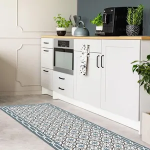 Tapis Vinyle Mosaique Bleu - 99deco - L 200 x l 50 cm Ep. 2 mm pas cher