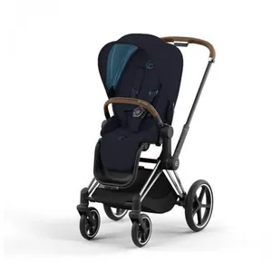 Poussette PRIAM 4 châssis Chrome Marron siège Midnight Blue Plus