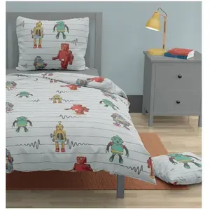 ROUPILLON Parure de couette enfant 100% coton - Gris Clair - 140x200 pas cher