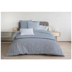 HOME LINGE PASSION Parure de Couette 100% Coton Bleu 240x260 cm pas cher