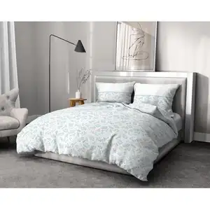 HOME LINGE PASSION ADONIS Parure de couette 100% coton - Bleu - 240x260 cm pas cher