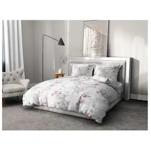 Parure de couette 3 pieces coton 57 fils rose 240x260 cm - POMPADOUR pas cher