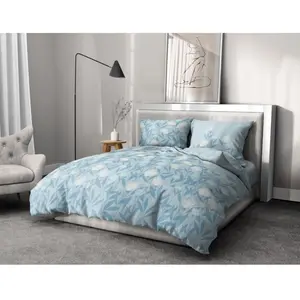 HOME LINGE PASSION TEMPETE FLORALE Parure de couette 100% coton - Bleu - 220x240 cm