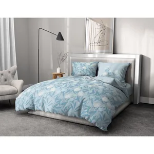 TEMPETE FLORALE Parure de couette 100% coton - Bleu - 240x260 cm pas cher