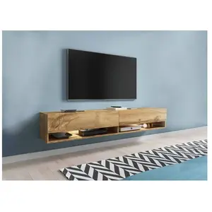 Meuble TV suspendu 2 portes 2 niches en chêne ROMANE XXL - 180 cm pas cher