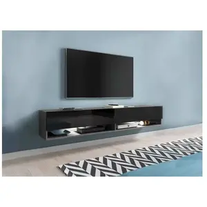 Meuble Tv Suspendu 2 Portes 2 Niches Gris Foncé Et Noir Romane pas cher