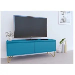 DecoInParis Meuble TV XXL 1 tiroir 1 porte bleu canard DARINA pas cher