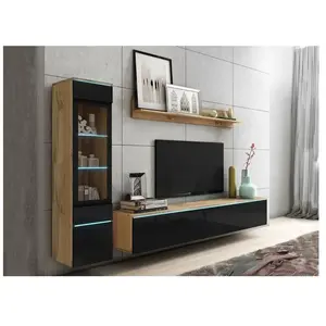 DecoInParis Meuble tv contemporain chêne et noir laqué avec led - veronica pas cher