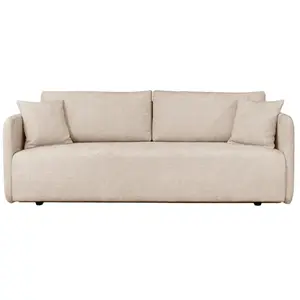 MOBILIER DECO CELSY - Canapé 3 places convertible avec coffre en tissu beige pas cher