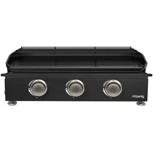 HKoenig H.Koenig - Plancha 3 brûleurs fonte émaillée noire - 67x42x24 cm T.U
