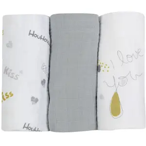 Comparateur de prix : Trois Kilos Sept Lot de 3 langes en mousseline de coton I love you (70 x 70 cm)