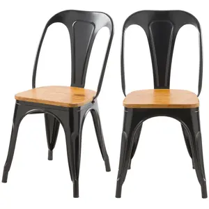 Rendez-vous Déco - Lot de 2 chaises en métal noir et bois d'orme - yoanna pas cher