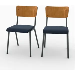 RENDEZ VOUS DECO Chaise en bois foncé et velours bleu (lot de 2) - Nico TU
