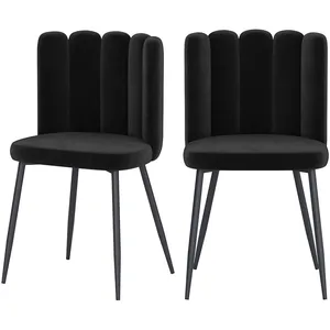 Rendez vous déco Lot de 2 chaises en Velours Noir et Pieds en métal Noir