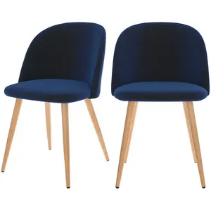 RENDEZ VOUS DECO Lot de 2 chaises en velours bleu foncé et pieds en métal - cozy Cozy