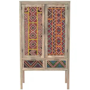 RENDEZ VOUS DECO Armoire 2 portes 2 tiroirs en manguier et cannage coloré - Massaï TUVendu parcdiscount