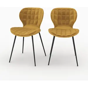Rendez-vous Déco - Chaise en velours jaune curry (lot de 2) - mazzia pas cher