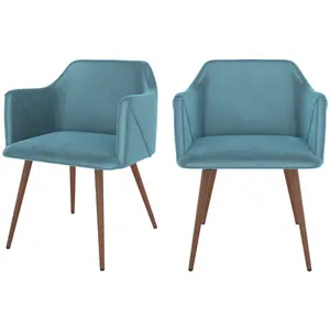 RENDEZ VOUS DECO Chaise avec accoudoirs en velours bleu (lot de 2) - Daisy TU