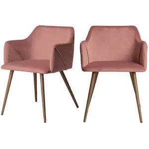 RENDEZ VOUS DECO Chaise avec accoudoirs en velours rose (lot de 2) - Daisy TU pas cher