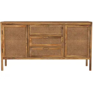 Comparateur de prix : Rendez-vous Déco - Buffet en cannage et bois 2 portes 3 tiroirs - tiki
