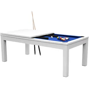 Mister Babyfoot Table de Billard Eddie convertible blanche tapis bleuVendu parcdiscount