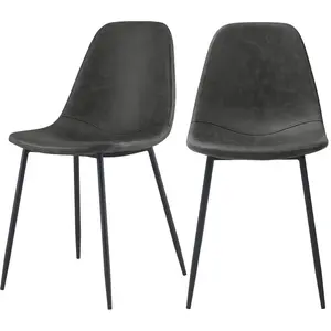 Lot de 2 chaises en cuir synthétique gris/noir - Henrik - Rendez-Vous Déco pas cher