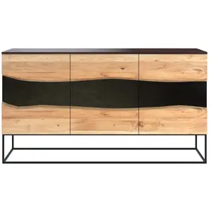 Comparateur de prix : Rendez-vous Déco - Buffet 3 portes en bois d'acacia et métal noir - alabama