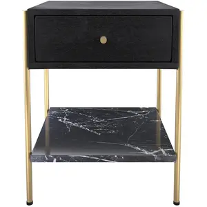 Rendez-Vous Déco Table de chevet 1 tiroir en bois noir et métal doré pas cher