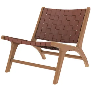Rendez-vous Déco - Fauteuil en teck et cuir tressé marron - kuna