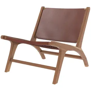 Rendez-vous Déco - Fauteuil en teck et cuir lisse marron - kunaVendu parcdiscount