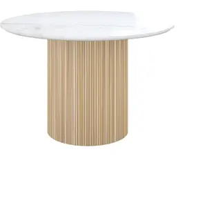 Comparateur de prix : RENDEZ VOUS DECO Table ronde 4 personnes en marbre blanc et bois de manguier D120 cm