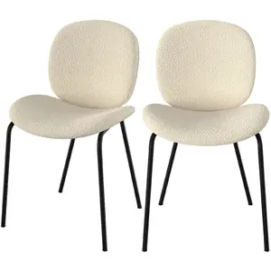 RENDEZ VOUS DECO Chaise en tissu bouclé beige et pieds en métal noir (lot de 2) - iris pas cher
