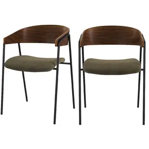 Rendez Vous Deco Chaise en velours vert kaki et bois de noyer (lot de 2) - ESMÉE pas cher